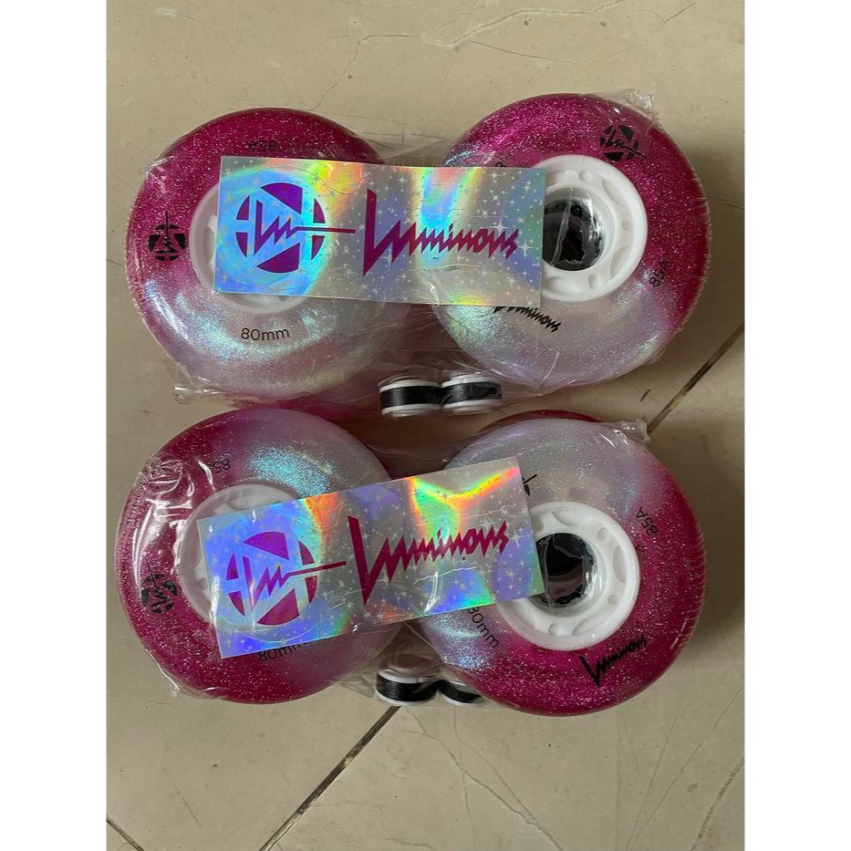 FR Luminous LED Roda Sepatu 80mm Roda Sepatu Roda Pink Gradasi untuk Inline Skating dengan Kualiti T