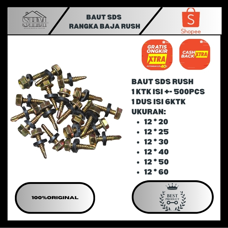 BAUT RANGKA BAJA BAUT SDS 12 X 25 (1INCH)GROSIRAN MURMER BAUT SDS