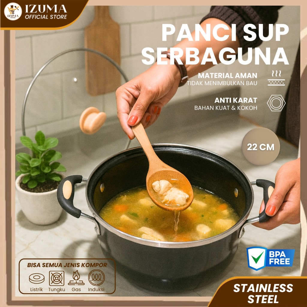 IZUMA Panci Sup Panci Kuah Enamel 24cm Enamel Anti Lengket / Panci Kuah / Panci Serbaguna
