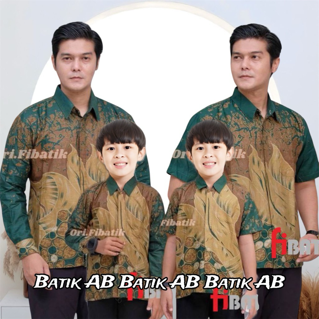 TERBARU Batik Couple Kemeja Batik Ayah dan Kemeja Batik Anak Cowok Batik Warna Hijau Botol Batik Len