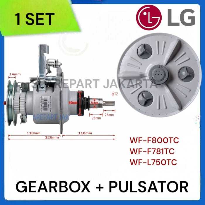 PAKET 1 SET Gearbox + pulsator LG 1 tabung WF-F800TC WF-F781TC WF-L750TC