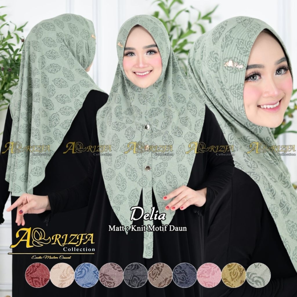 Jilbab Bergo Instan Knit Motif Daun Delia Ori Arrizfa Hijab