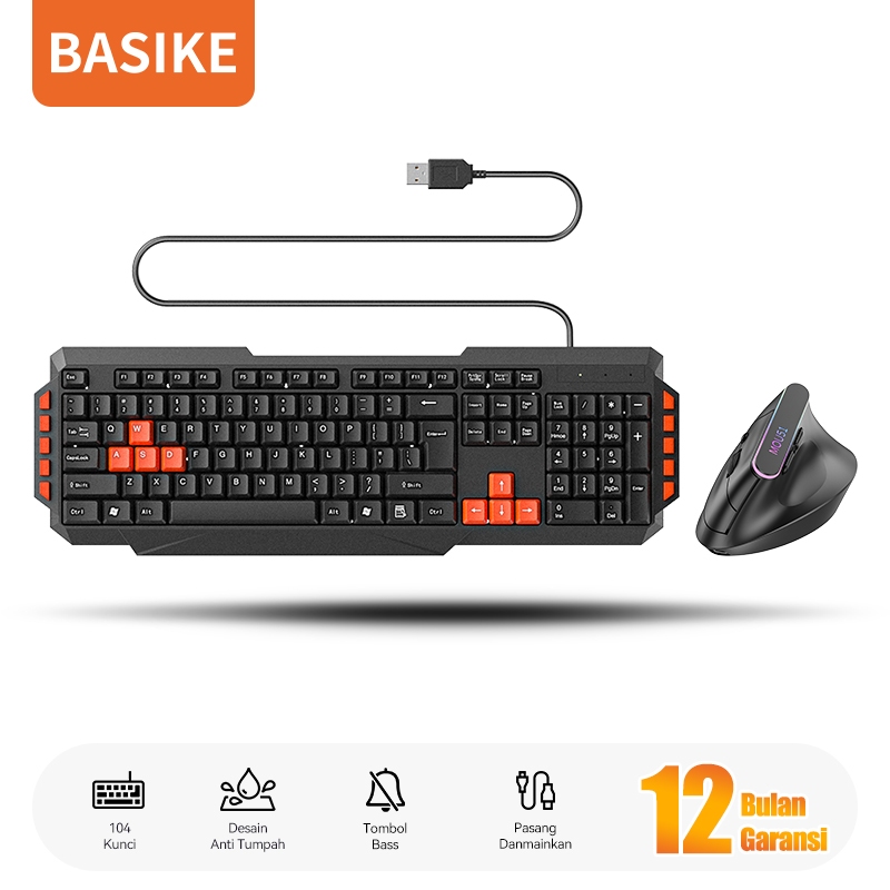 (HOT)BASIKE Keyboard Mouse Wireless Bluetooth 2.4Ghz RGB Gaming Ergonomic Silent Mini for PC Laptop