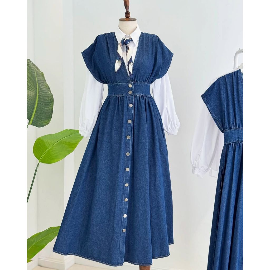 DRESS MUSLIM, Fashion Muslim, Gamis Jeans, gamis Denim,Baju gamis, ashion wanita, Olivia Dress Jeans