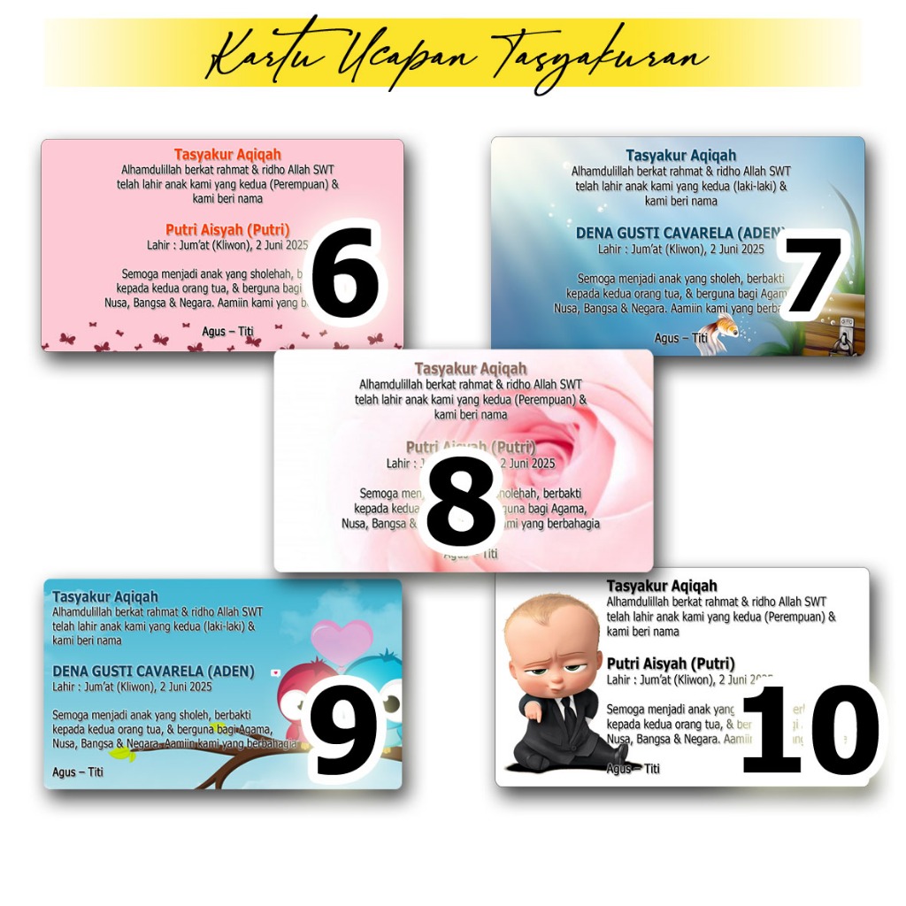 COD KARTU UCAPAN TASYAKURAN AQIQAH LABEL AQIQAHAN LEBEL UNTUK NASI BOX KERTAS UNTUK UCAPAN WALIMAH S