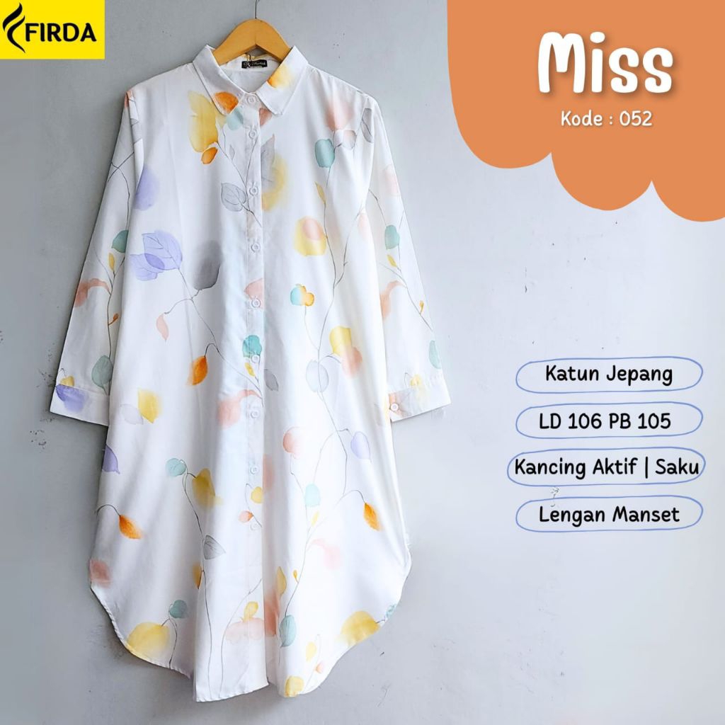 Firda Atasan Long Tunik Midi Dress Wanita Muslim Katun Jepang Ori Miss