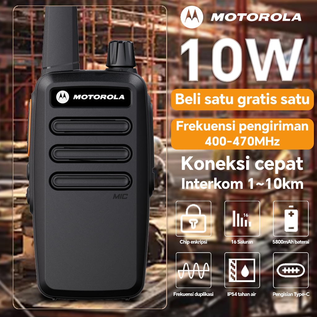 【Beli 1 gratis 1】 HT Motorola T6 /MOTOROLA Handy Talky Radio HT/10Watt IP54 5800mAh Antena Radio HT 