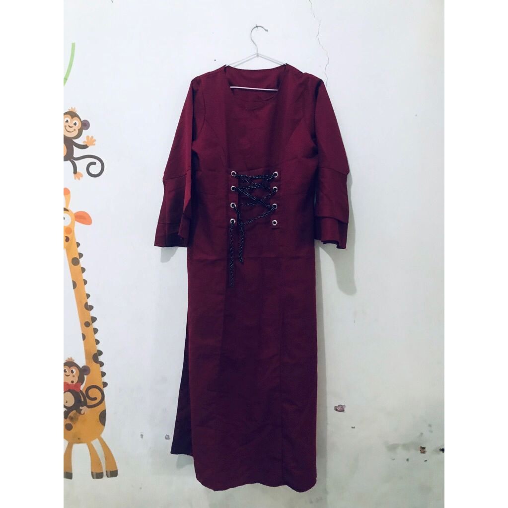 PL dress wanita merah maroon