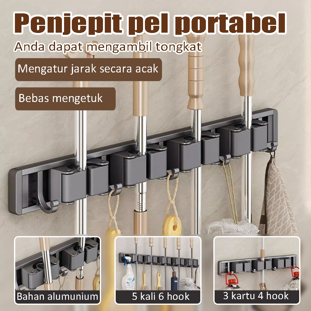 Dinding Rak Tanpa Klip Pengeboran Dipasang Air Broom Mop