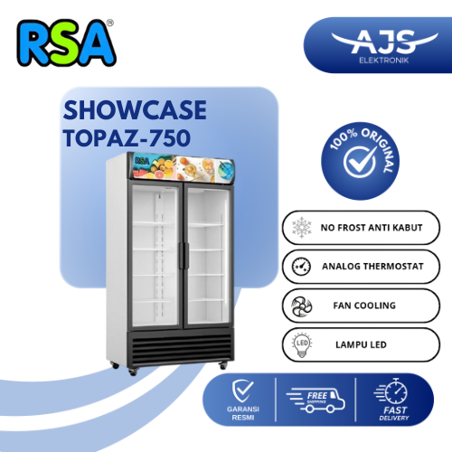 RSA Showcase TOPAZ-750IC Display Cooler Kulkas Minuman Dua Pintu No Frost Anti Kabut 8 Rak 730 Liter