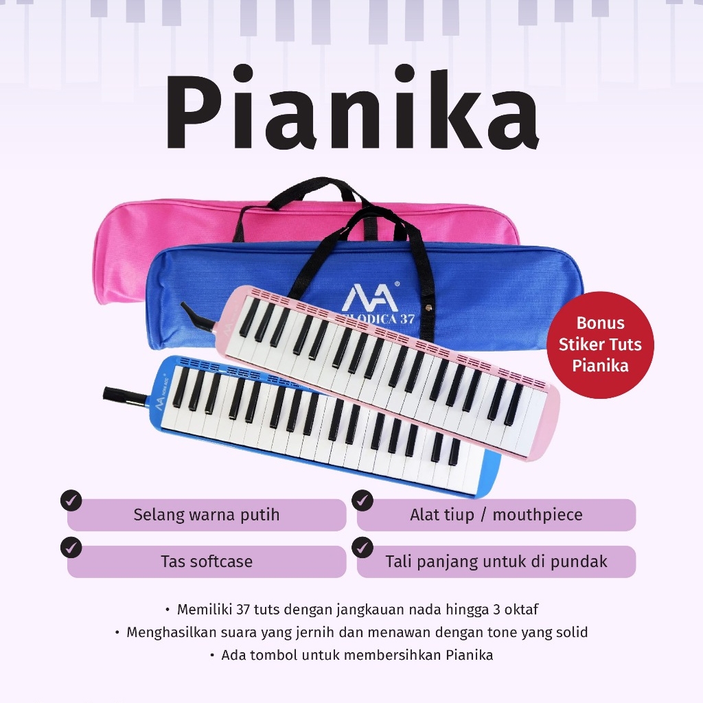 Pianika 37 Key BONUS Stiker Tuts Nada Huruf Angka Tas Softcase Melodica Pianica QM-47