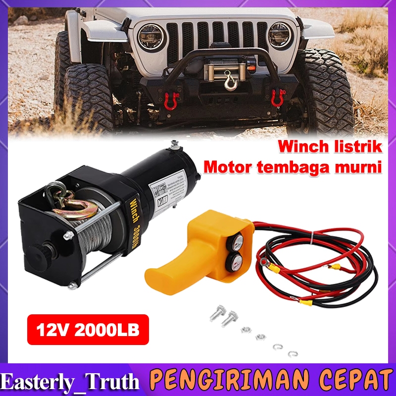 REKOMENDASI (Stok Siap)Winch Listrik Tali Kawat Kerekan Listrik 12V 2000LB Katrol Listrik Derek