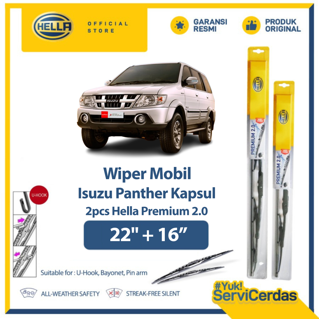 Wiper Mobil ISUZU Panther Kapsul 22" + 16" (2pcs) - HELLA Premium 2.0
