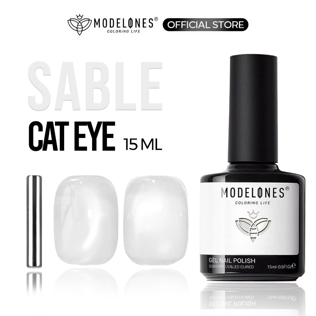 MODELONES Cat Eye Gel Nail Polish, 15 ML Silver Nude Glitter Holographic Glass Cat Eye Summer Jelly 