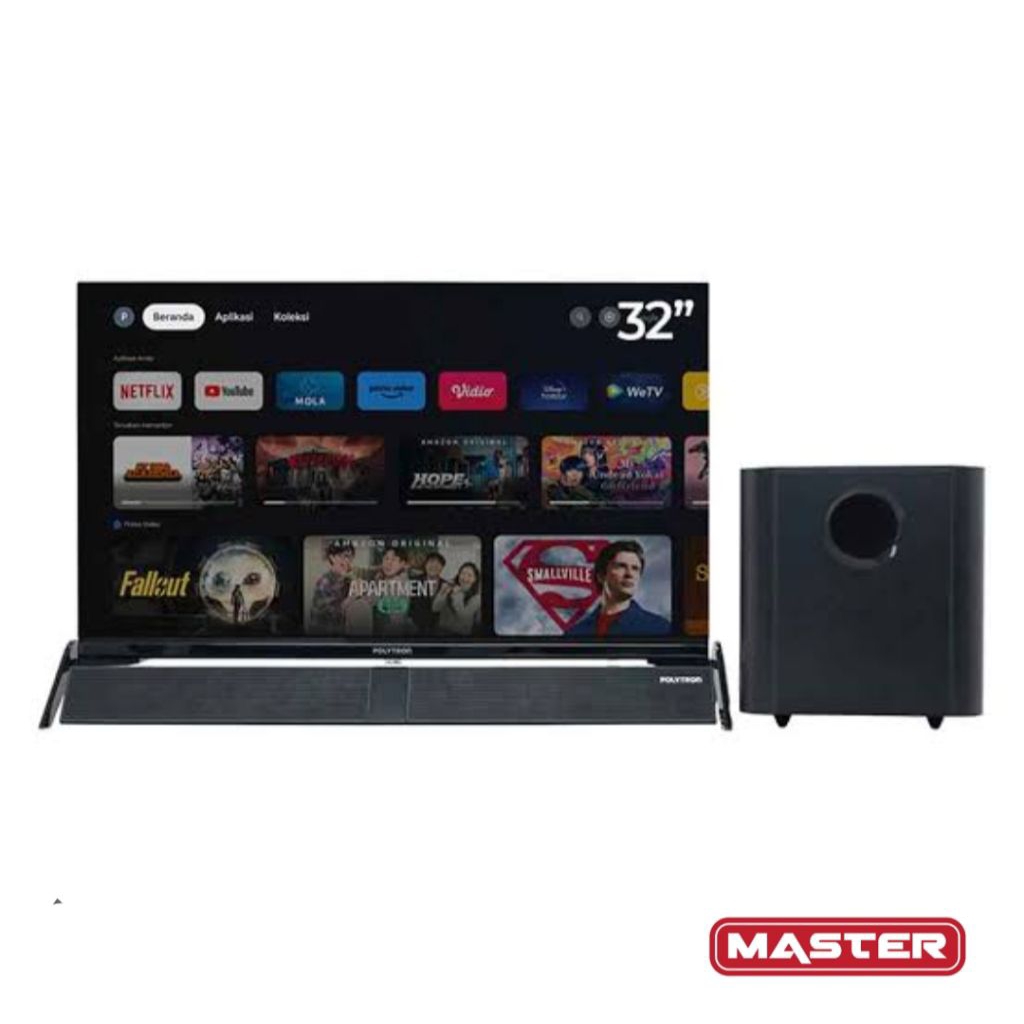 POLYTRON 32 INC GOOGLE TV + SOUNBAR SINEMAX SPEAKER 32BG9058 GARANSI RESMI 5 TAHUN
