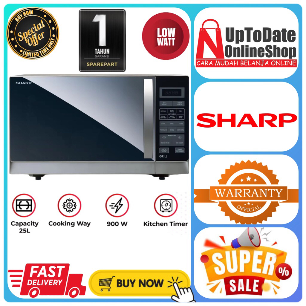 MICROWAVE OVEN GRILL SHARP R-728 R728 R 728 25L PREMIUM FULL GLASS DOOR SHARP MICROWAVE LOW WATT SHA
