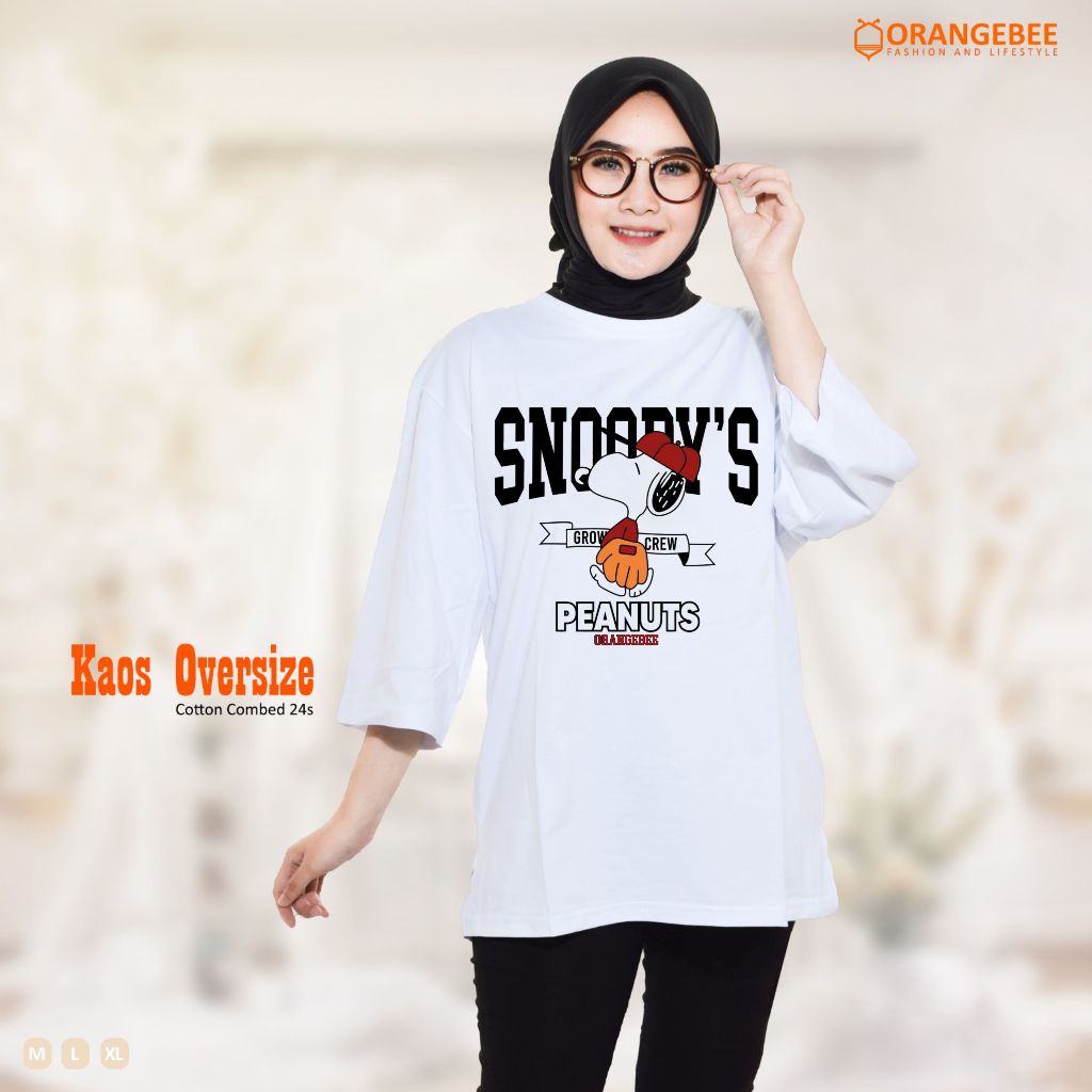 Kaos Oversize Wanita/Kaos Wanita/kaos cewek/Oversize/OrangeBee/Putih-Snowboy