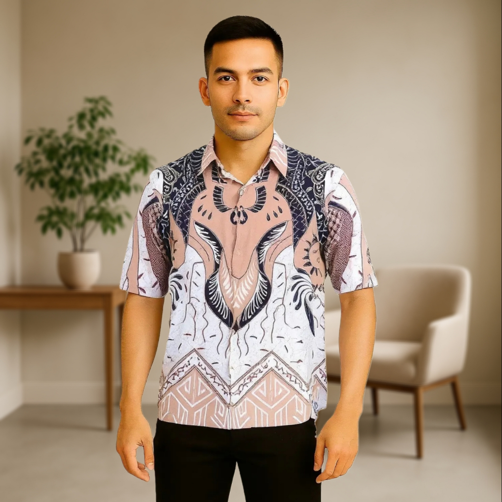 Kemeja Batik Pria Adem Nyaman Motif Dasi Coklat Modern Elegan Kekinian