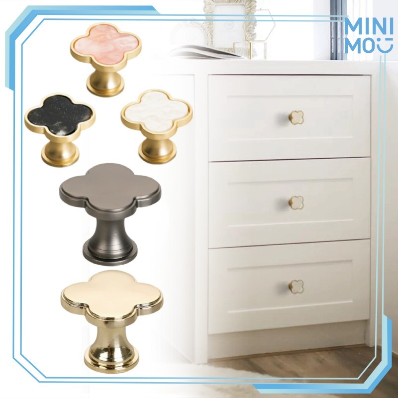 ​​Tarikan Pintu Lemari Marble Handle Knop Laci Pegangan Daun Semanggi untuk Interior dan Furnitur Ka