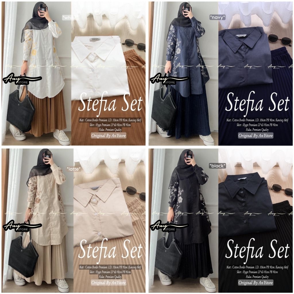 Stefia one set rok jeans by A.N.Y kemeja stripe baju kemeja wanita one set wanita kekinian rok panja