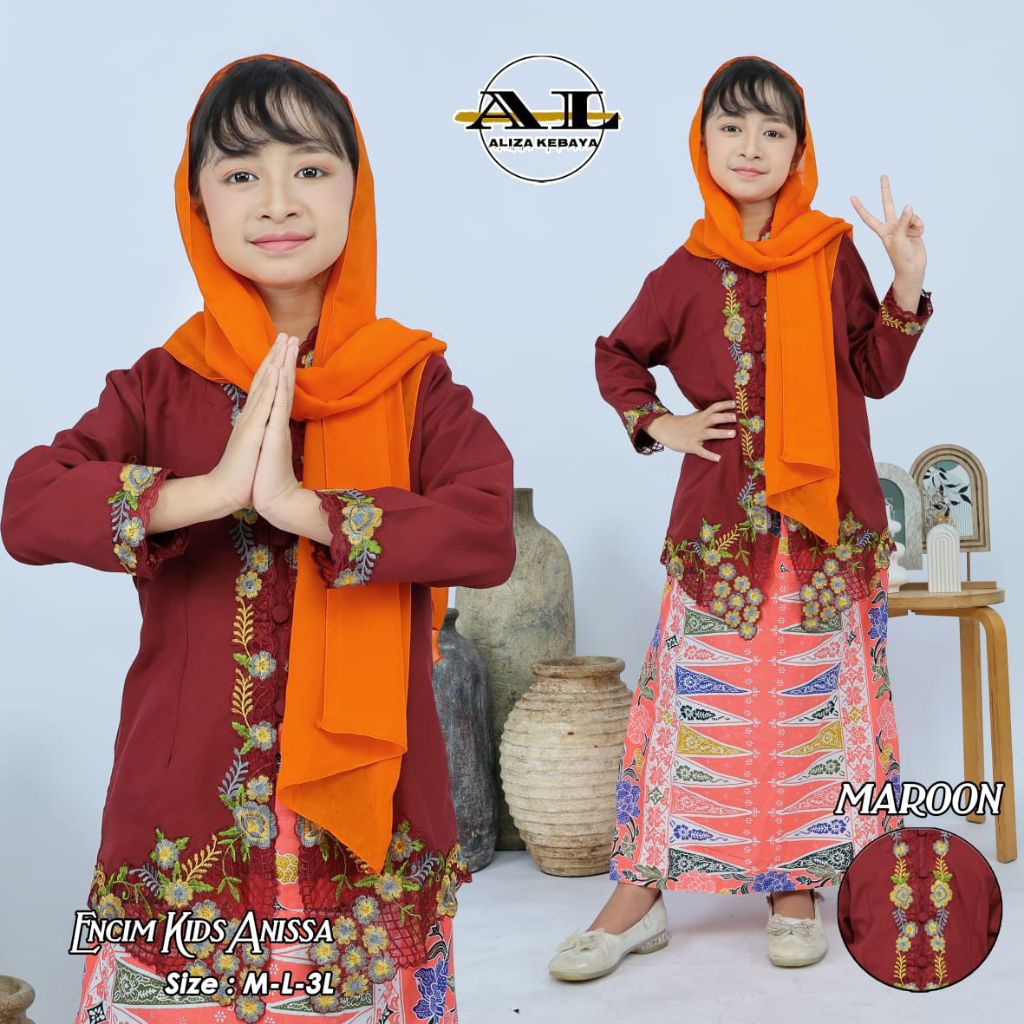 Realpict kebaya encim anak//encim anak modern//baju encim bunga anak betawi//kebaya floy anak
