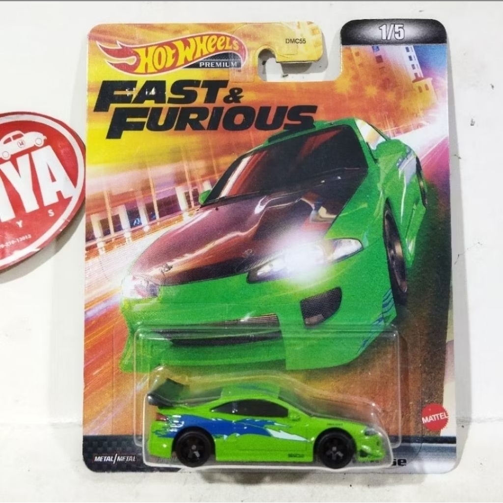 Hot Wheels Premium Fast & Furious "95 MITSUBISHI ECLIPSE Ban Karet velg hitam 1/5 Diecast jdm