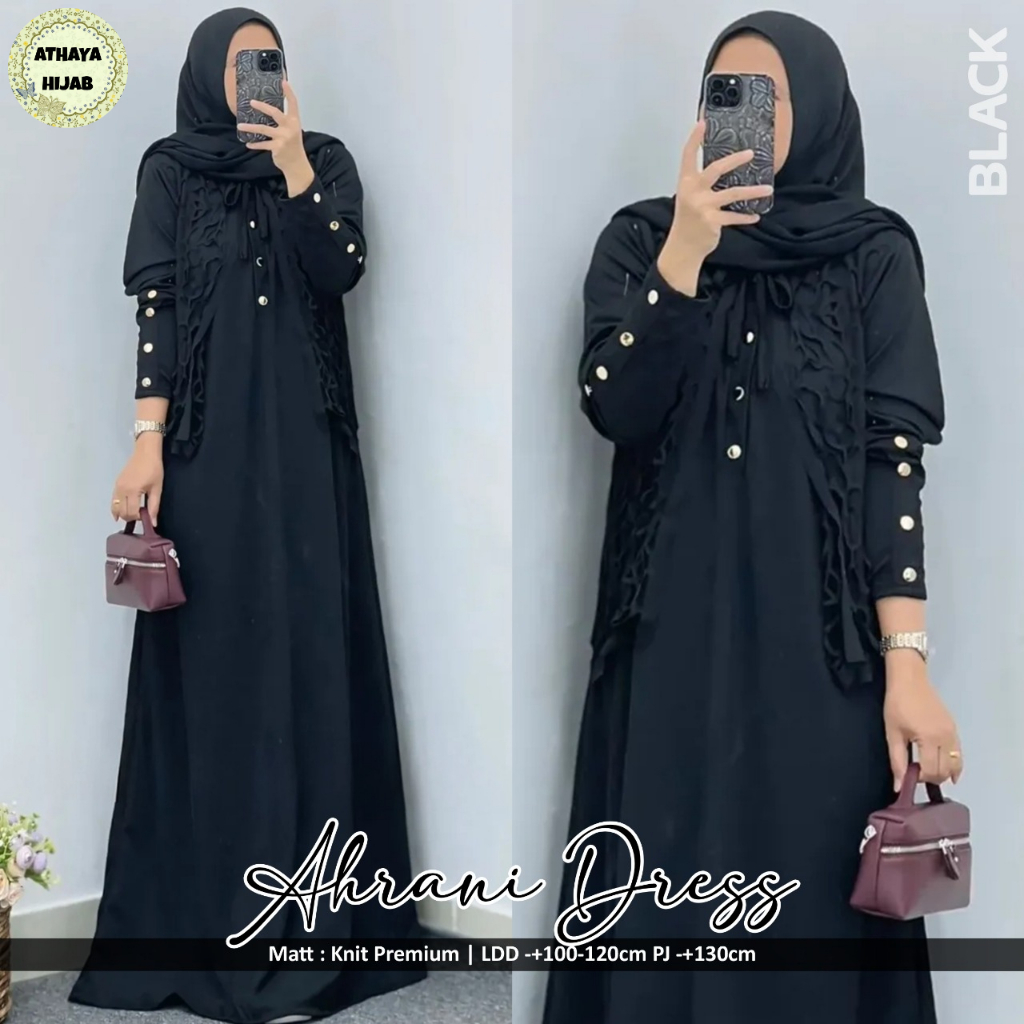 Ahrani Dress Original Athaya Hijab Knit Premium Gamis Wanita Ahrani Athaya