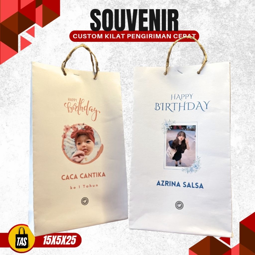 

GOODIEBAG KERTAS ULANG TAHUN ANAK CUSTOM FOTO BISA UNTUK SOUVENIR PAPER BAG CUSTOM FOTO 15X5X25
