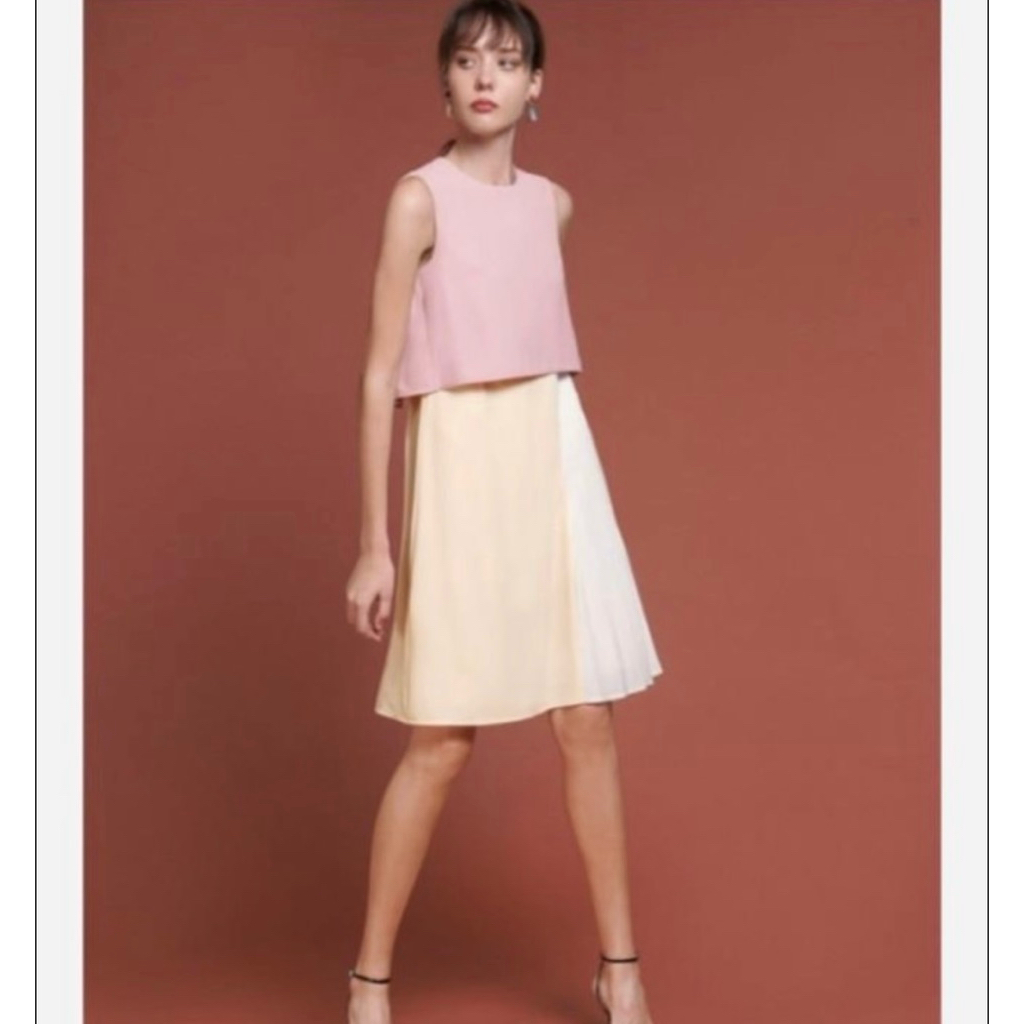 Color block dress by saturdayclub - Dress korean pleated skirt - Midi dress basic original branded m