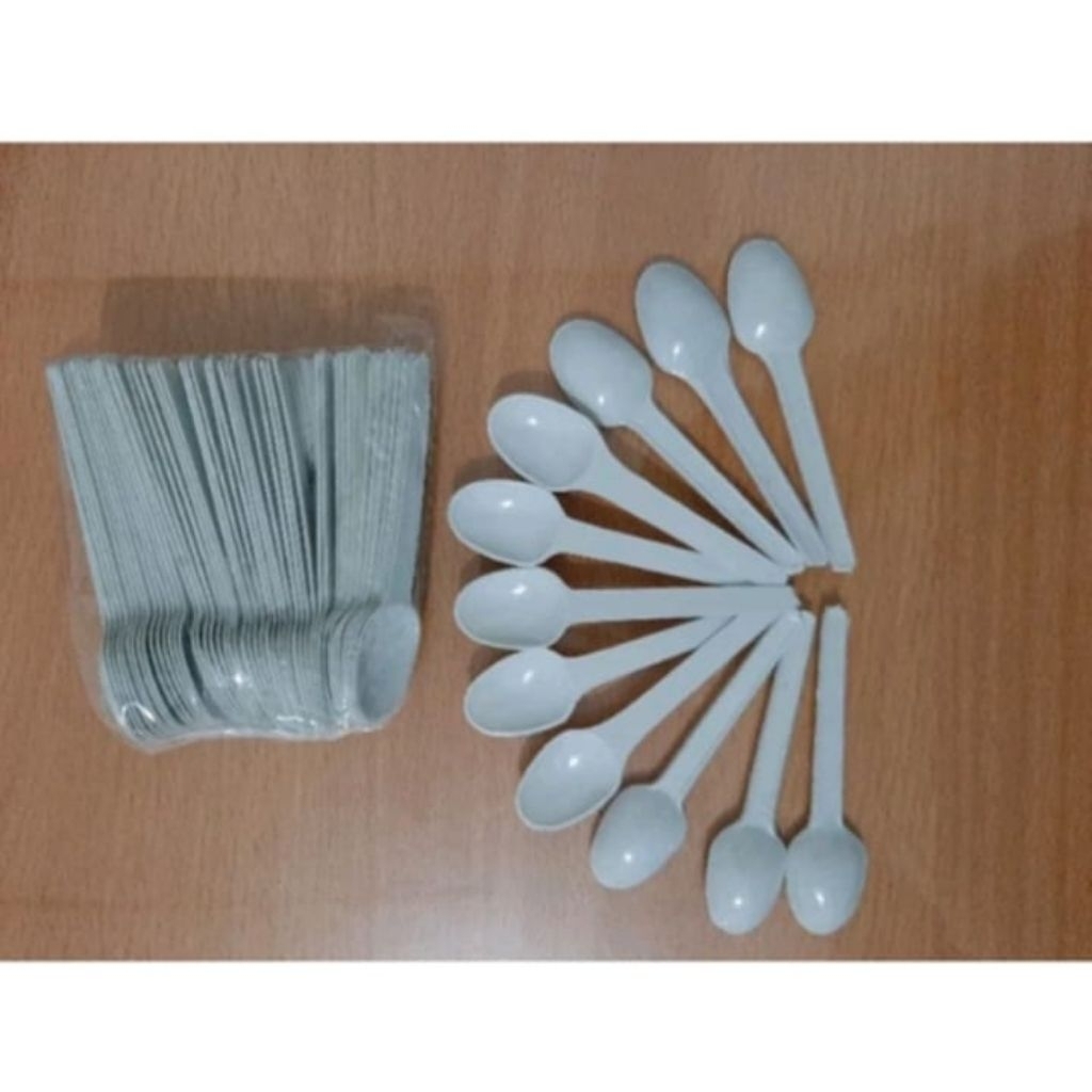 Isi 100pcs Sendok STB Putih Susu 8,5cm Sendok Plastik Kecil Mini Agar Puding Es Cream
