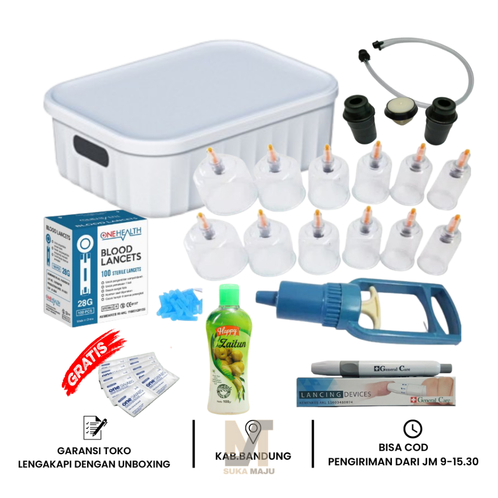 Alat Bekam Lengkap Jarum Kop Angin isi 6 - 12 / Alat bekam murah / kop tebal /Alat Kop Lengkap