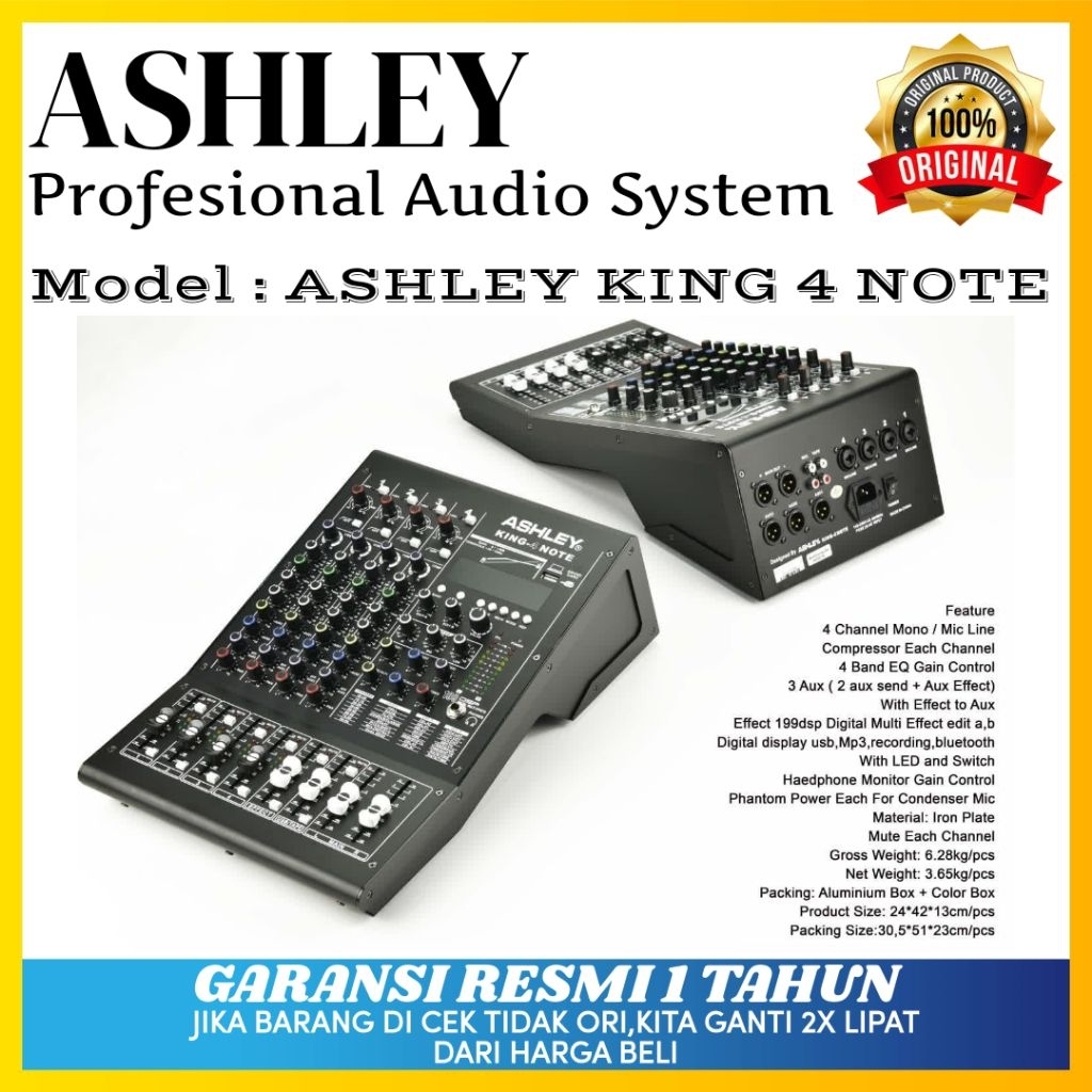 Mixer Ashley King 4 Note Original Mixer Ashley 4 Channel Bluetooth