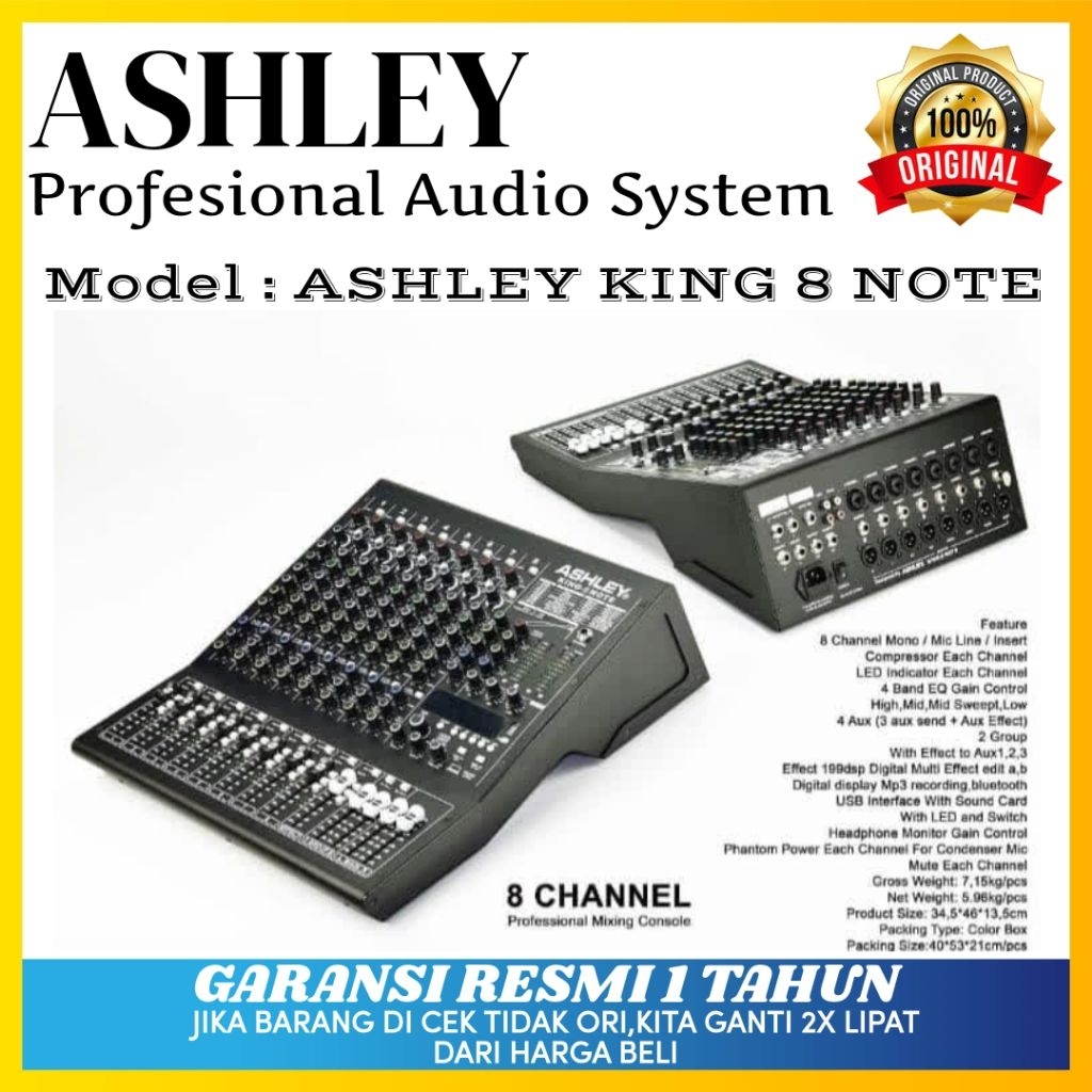 Mixer Ashley King 8 Note Original Mixer Ashley 8 Channel Bluetooth