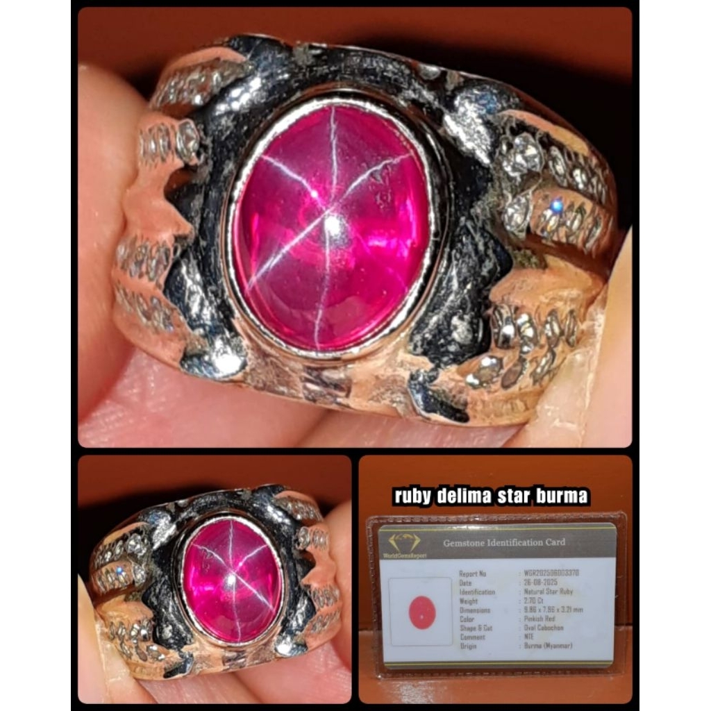 original batu ruby star delima burma HQ + ring perak ya