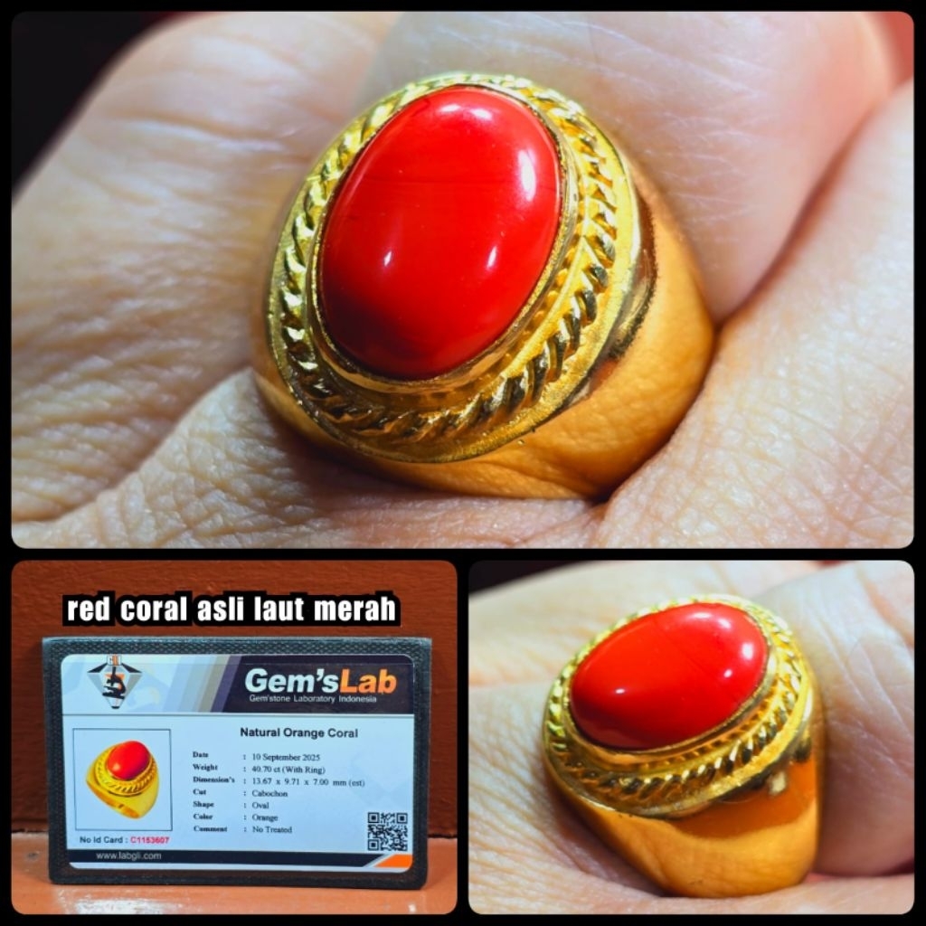 cincin asli batu red coral marjan laut merah