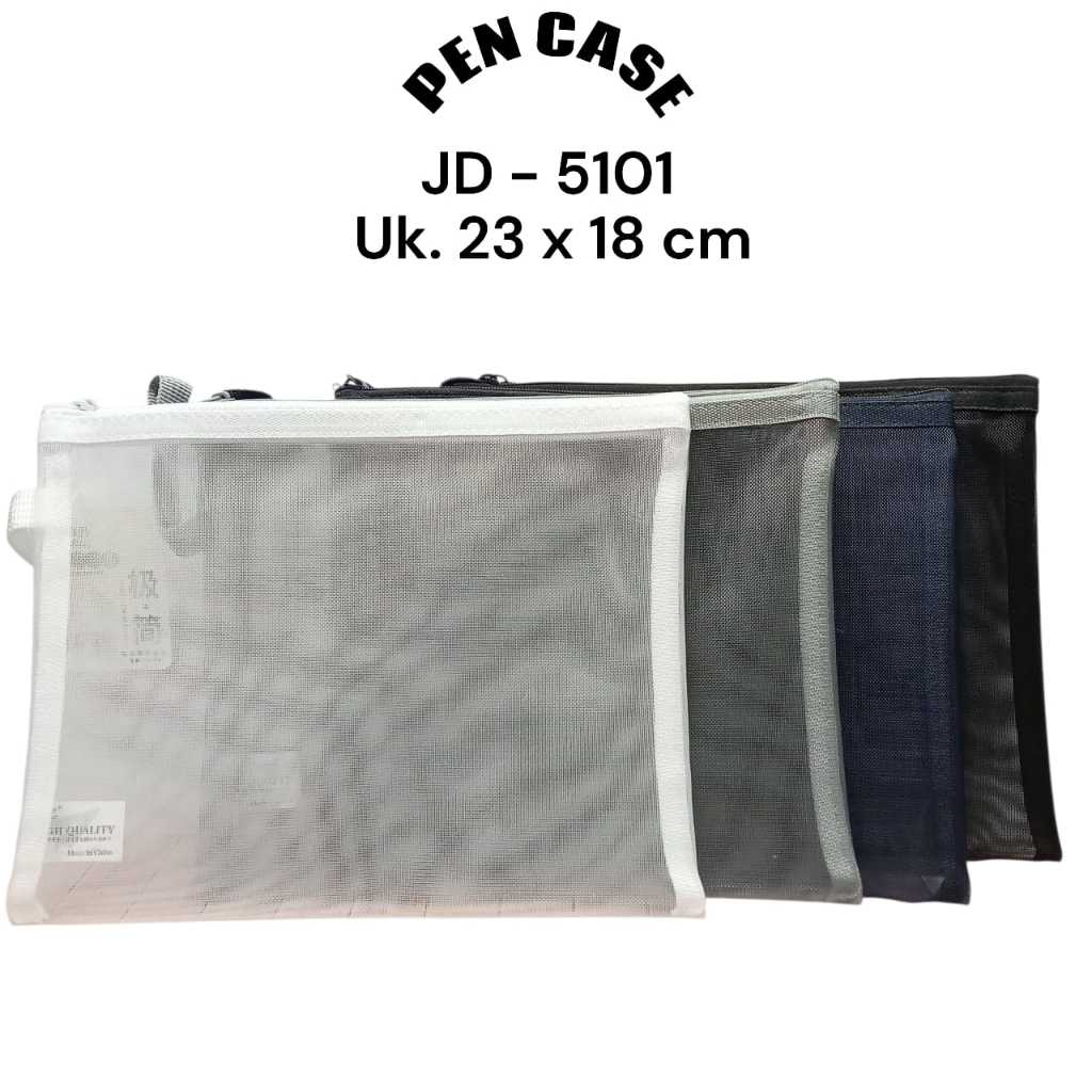 

Zipper Zip Bag Sleting Kain Transparan Jaring Dompet Kosmetik Tempat Pensil A5 Serbaguna Polos