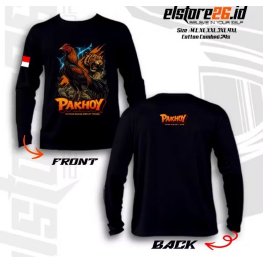 KAOS HITAM PANJANG PAKHOY AYAM JAGO BAHAN KATUN NYAMAN DIPAKAI LEMBUT ADEM