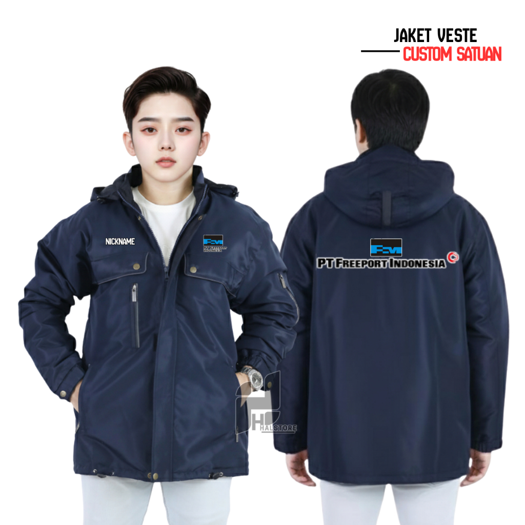 JAKET TAMBANG VESTE CUSTOM PFI FREEPORT INDONESIA NAVYBLUE SIZE JUMBO FREE DESIGN