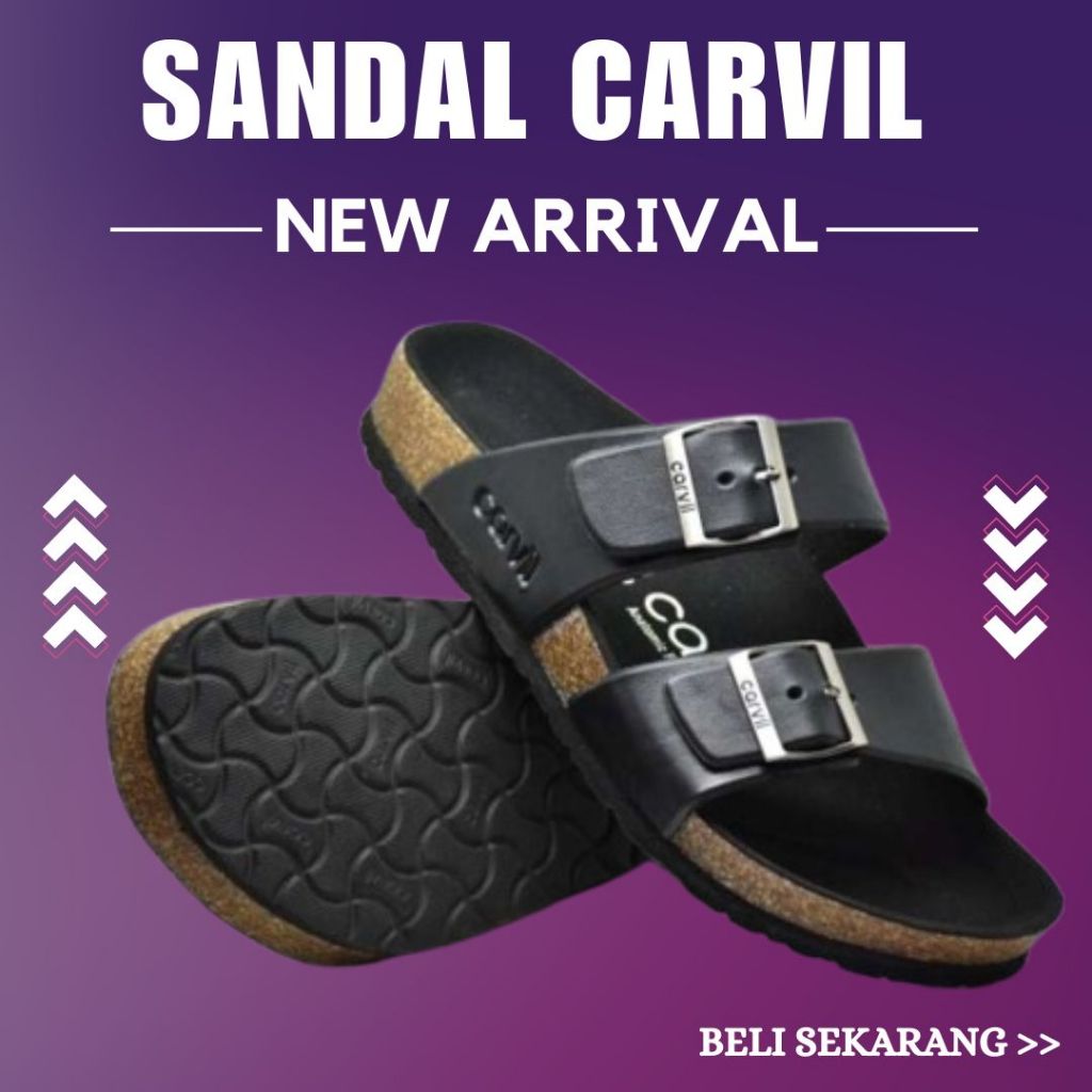 PROMO Sandal Pria Carvil kulit Terbaru premium original / Sandal Kulit Pria / Sandal Jepit Pria / Sa