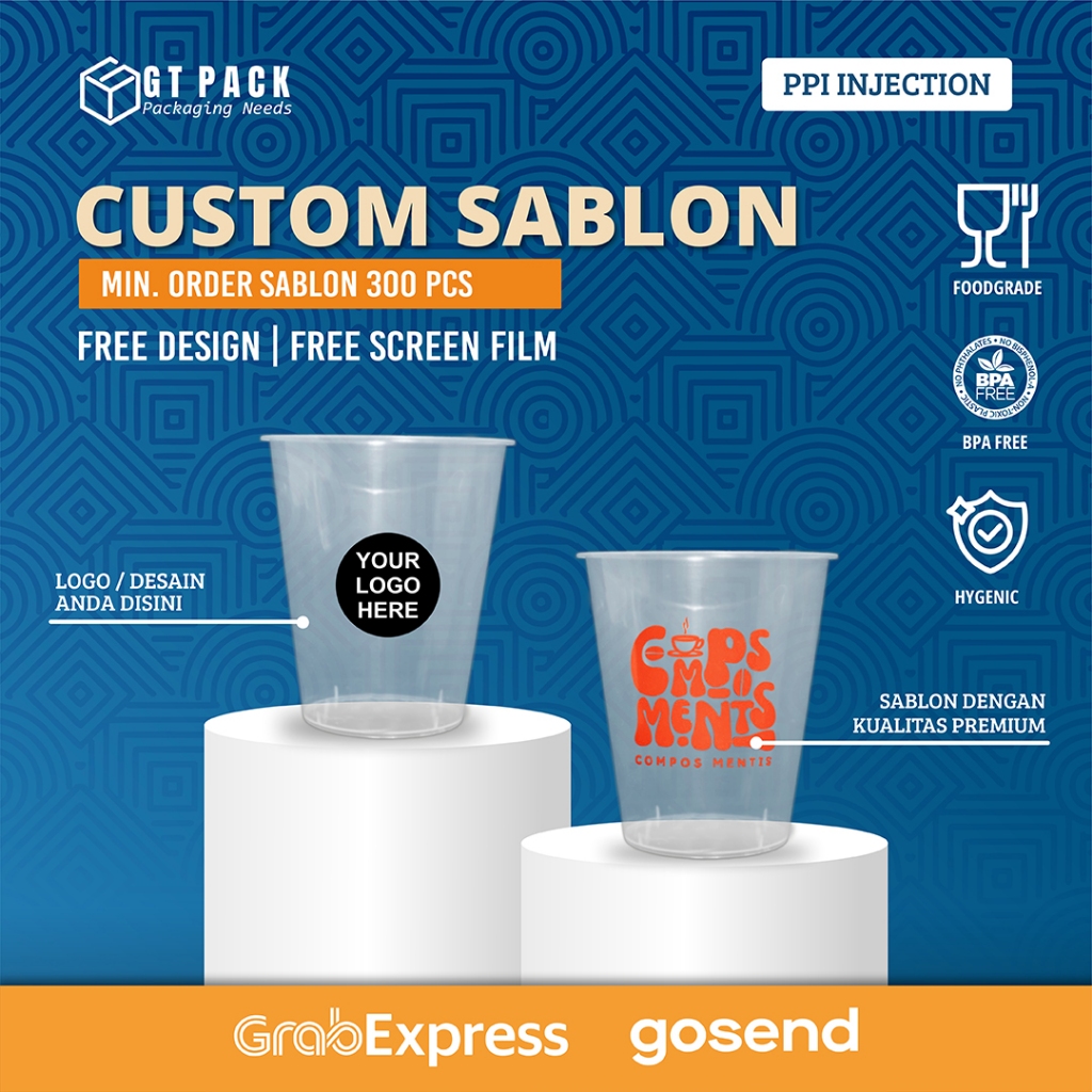 Sablon Cup Plastik PP Injection Datar 380 ML (Clear)