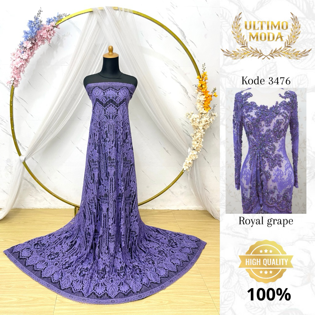 (GRADE A) KODE 3476 ROYAL GRAPE - KAIN PANEL BRUKAT 3 D GRADASI - P 2,7 M L 1,5 M - MEWAH DAN ELEGAN