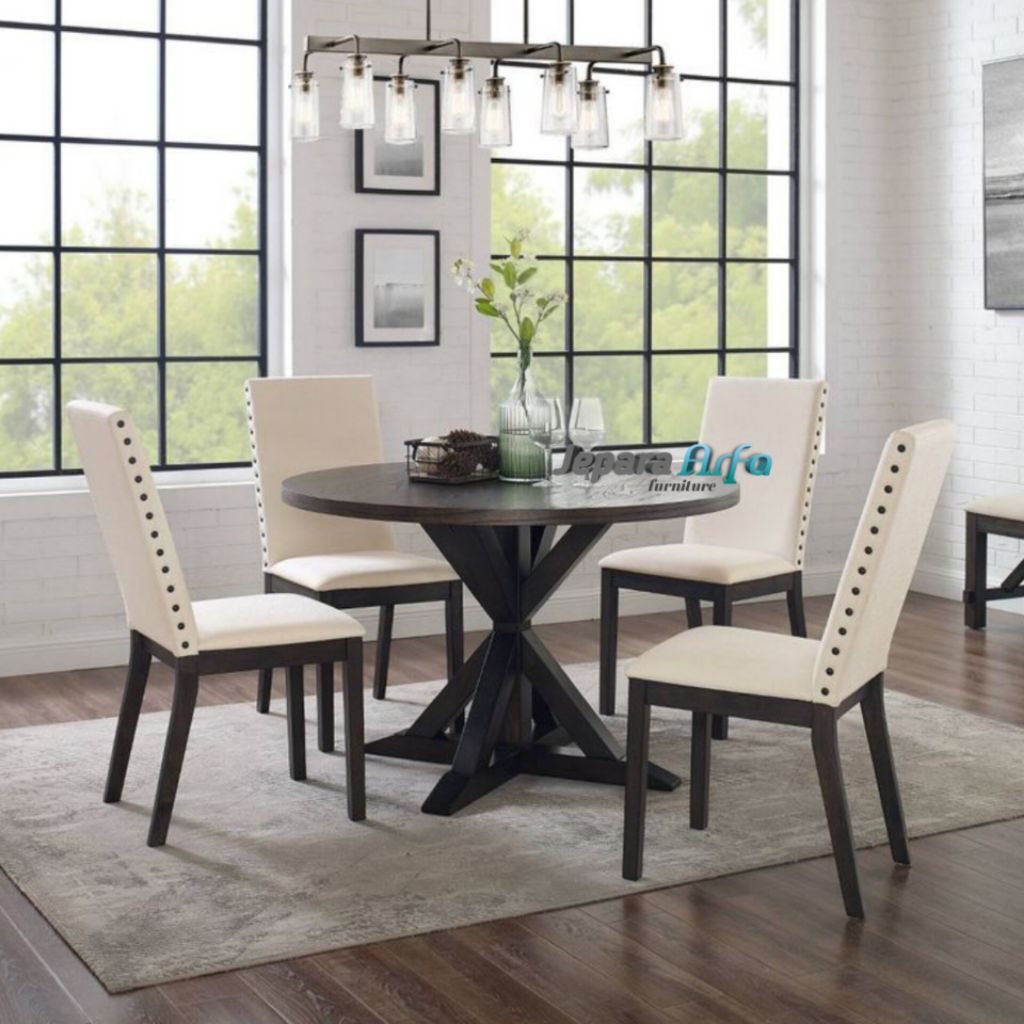 set meja makan minimalis kayu jati meja bulat