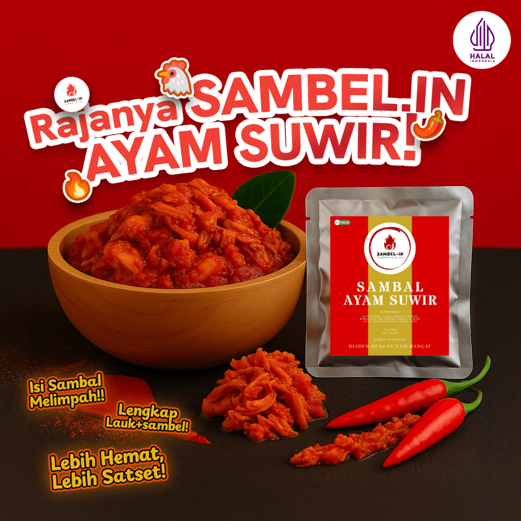 

Sambelin.id Sambal Sachet Ayam Suir Pedas Siap Saji 20 gr