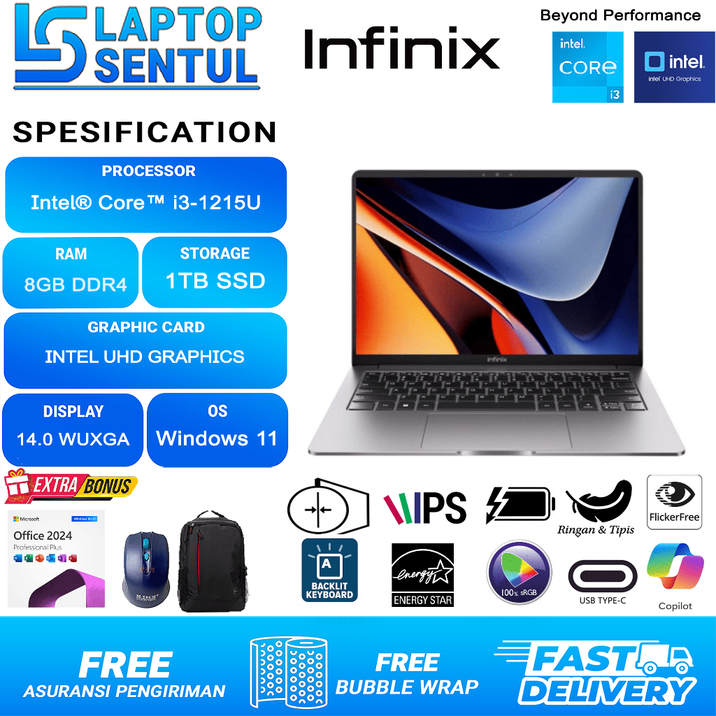Laptop Baru Infinix Inbook Air Intel Core I3 1215U 1TB SSD WUXGA IPS 100% SRGB Grey