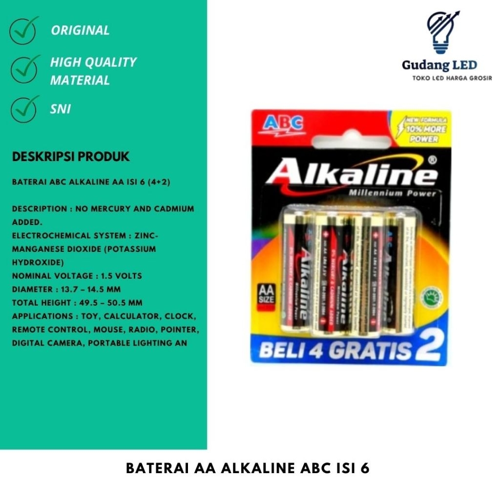 Baterai Alkaline AA isi 6 - ABC Alkaline