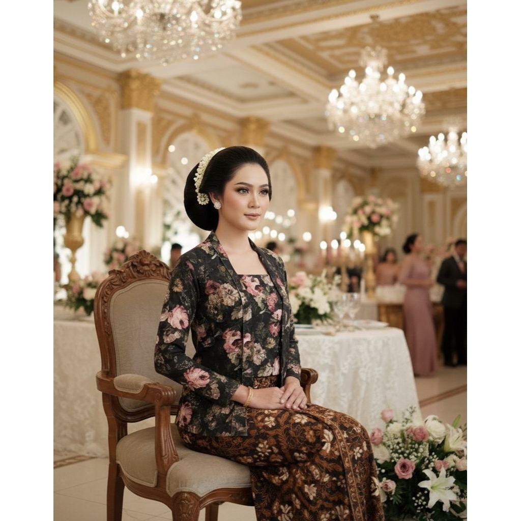 Kebaya Kutubaru Kartini Bunga Chelsea Hitam Kembang Abstract Seragam Bridesmaids