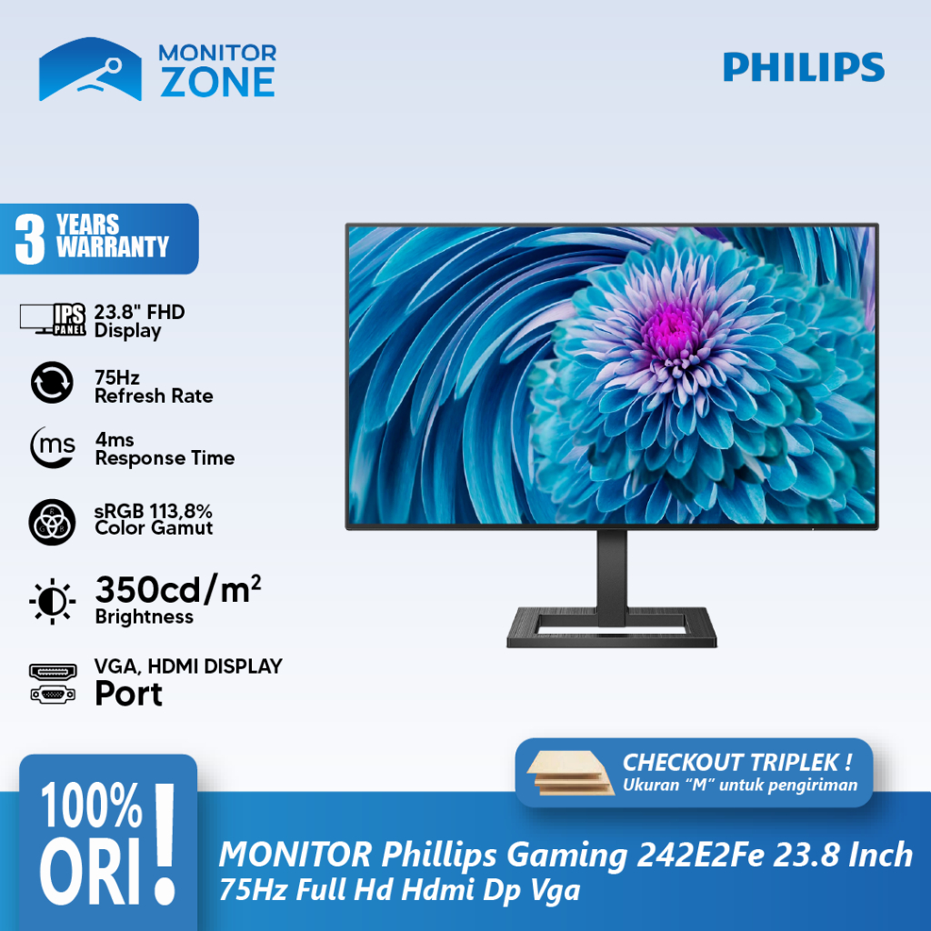 LED Monitor Gaming Philips 242E2FE 23.8 Inch 75Hz Full HD HDMI DP VGA