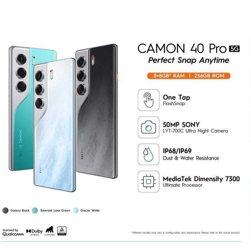 TECNO CAMON 40 Pro 5G - 12/256GB, Mediatek D7300 Ultimate, 6.78” FHD+144HZ 3D Curved Amoled, 50MP So