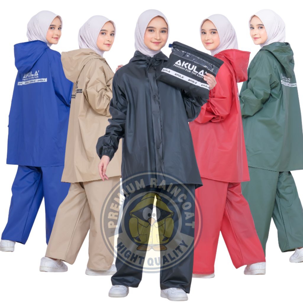 Jas Hujan AKULA Setelan Pria Wanita Bahan Tebal Kuat Elastis ANTI REMBES