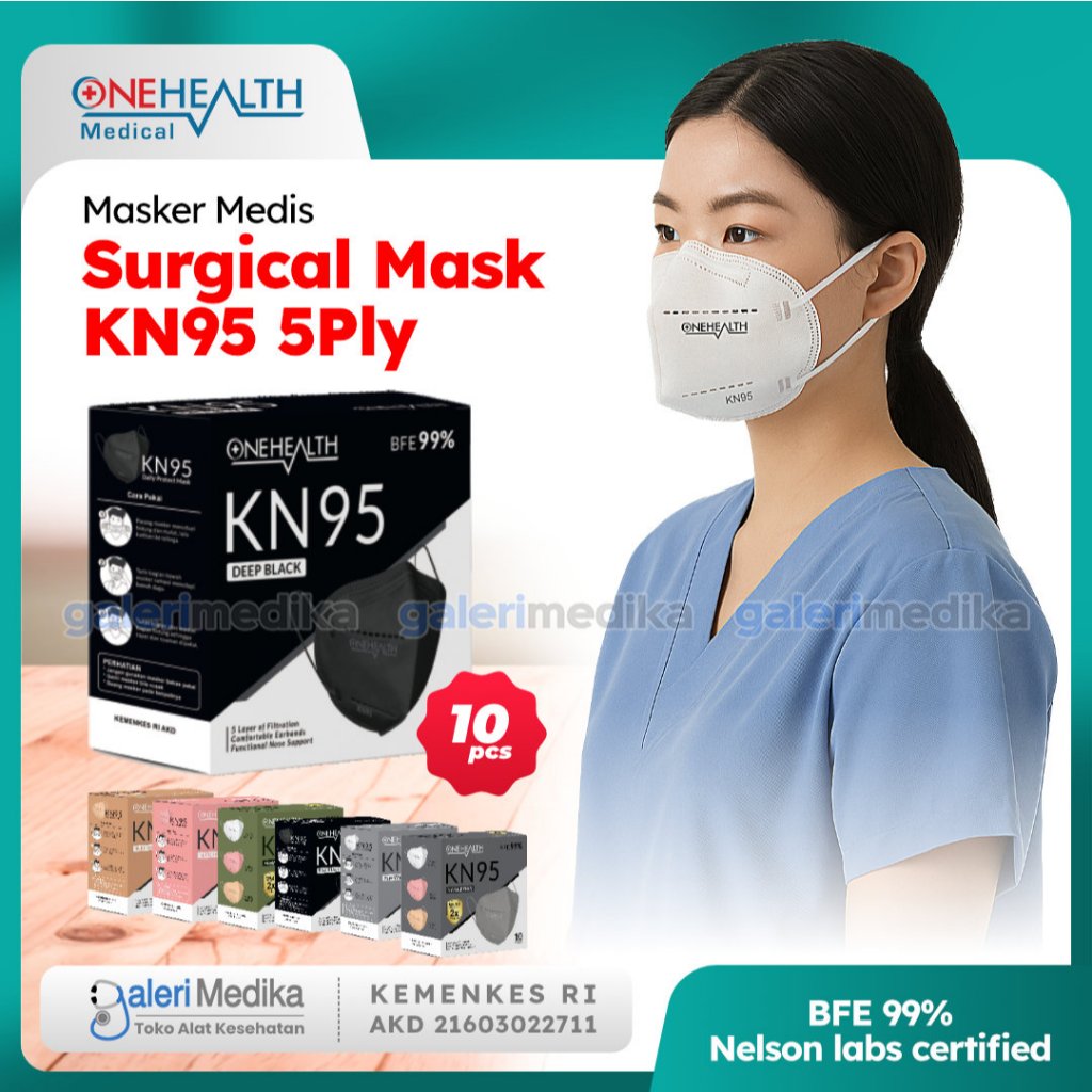 OneHealth Masker Medis KN95 5Ply Surgical Mask BFE 99% 1 Box Isi 10